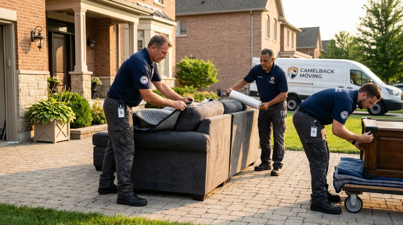 Large estate moving crew wrapping furniture in Demarest, NJ